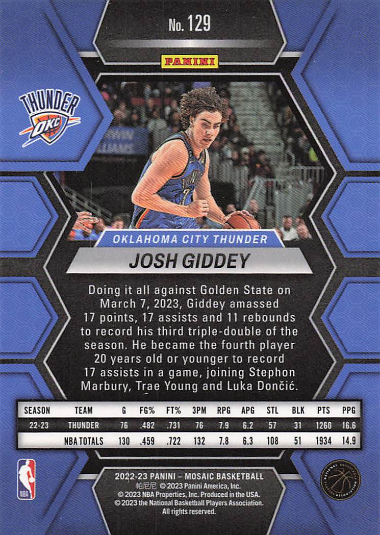2022-23 Panini Mosaic Josh Giddey #129