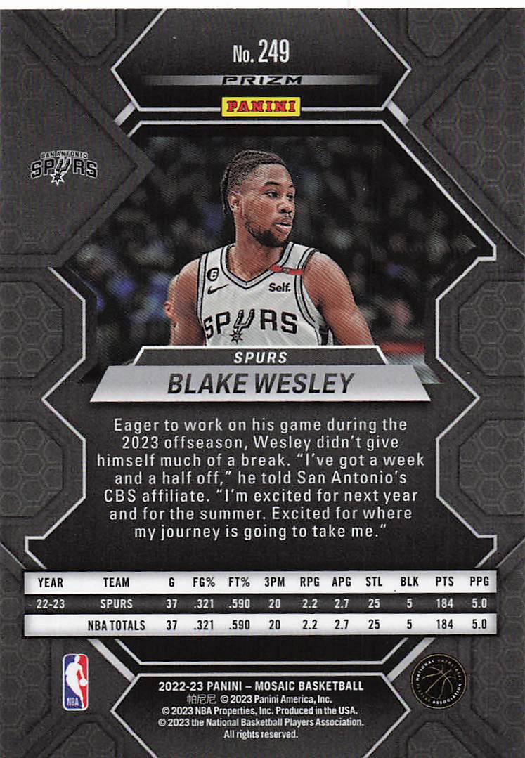 2022-23 Panini Mosaic Red Wave Mosaic Blake Wesley #249 RC
