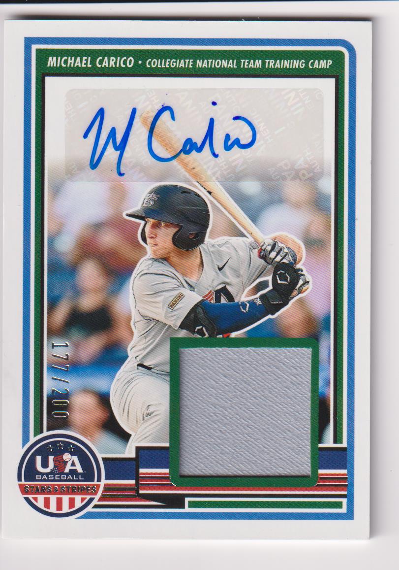 2023 Panini USA Baseball Stars & Stripes USA Stars & Stripes Signature Materials 177/200 Michael Carico #SM-MC