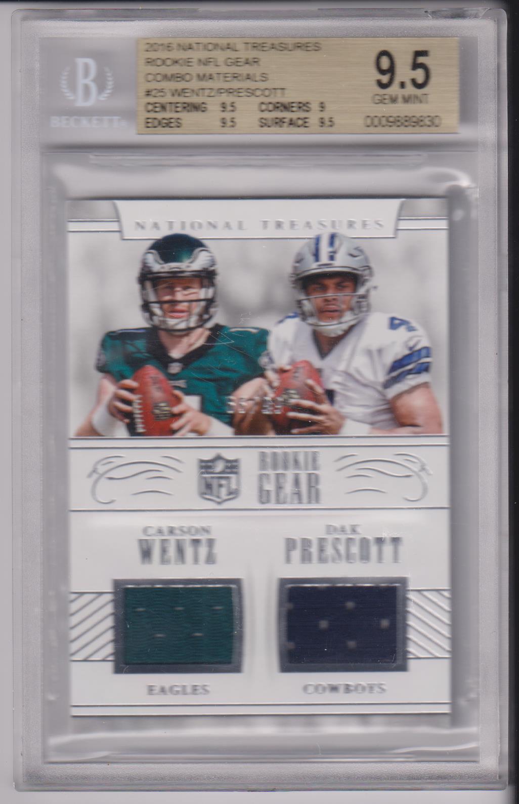 2016 Panini National Treasures Rookie NFL Gear Combo Materials 65/99 Carson Wentz - Dak Prescott #25 BGS 9.5