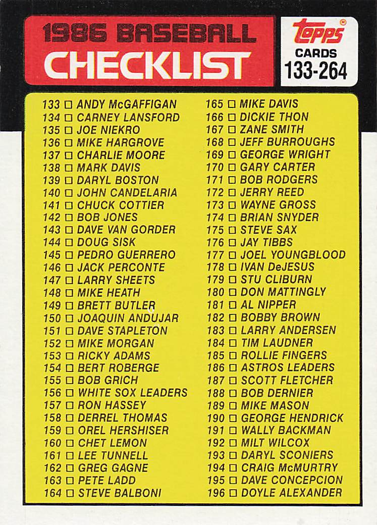 1986 Topps Checklist 133-264 #263