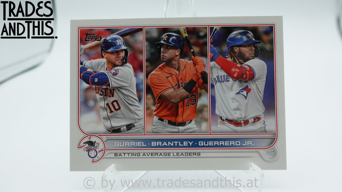 2022 Topps Series 1 AL Batting AVG Leaders Yuli Gurriel - Michael Brantley - Vladimir Guerrero Jr. #165