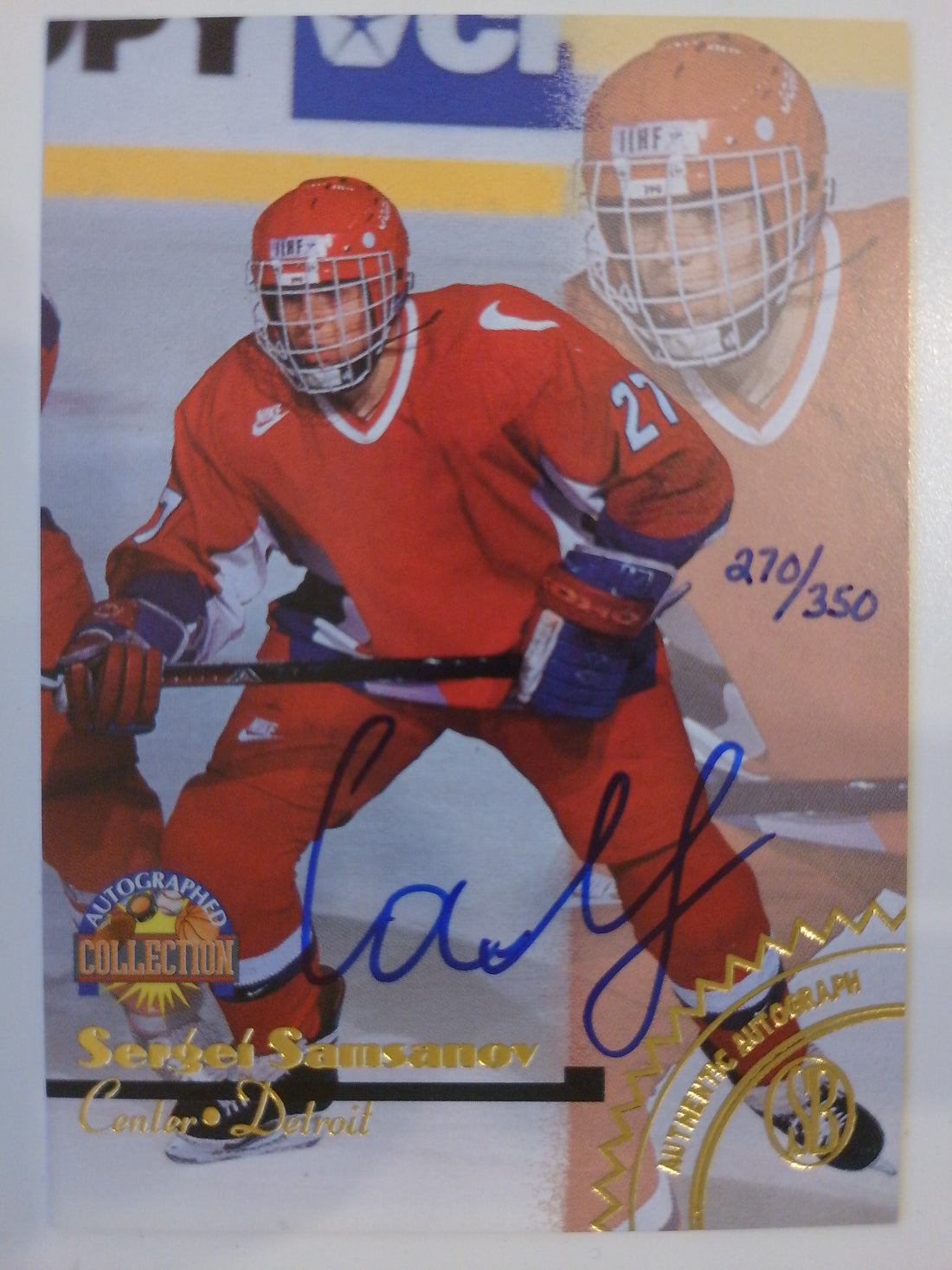 1996-97 Score Board Autographed Collection Gold 270/350 Sergei Samsonov RC