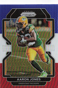 2021 Prizm Football Green Prizm Red White Blue Aaron Jones #139