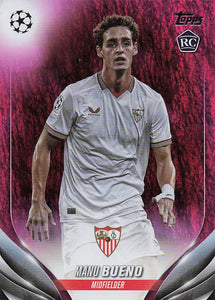 2023-24 Topps UEFA Club Competitions Pink Sparkle Foil Manu Bueno #122 RC