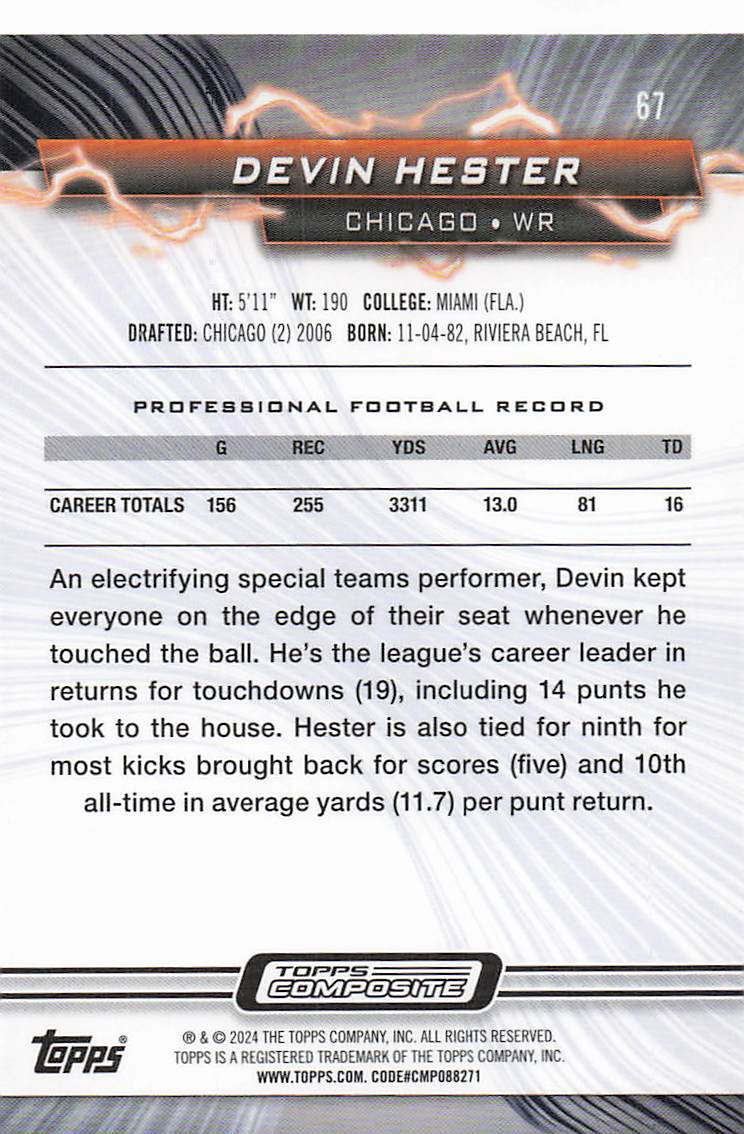 2023 Topps Composite Chrome Devin Hester #67
