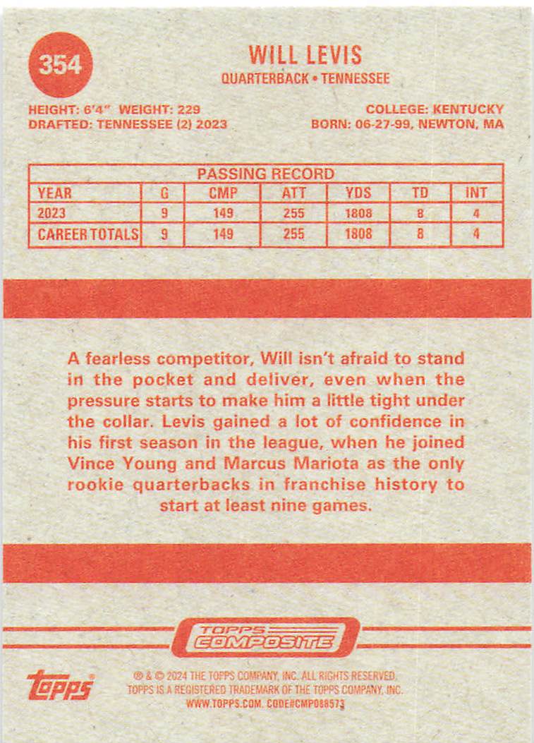 2023 Topps Composite Heritage Will Levis #354 RC