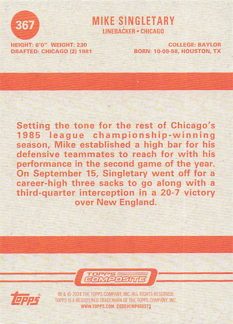 2023 Topps Composite Heritage Rainbow Foilboard Mike Singletary #367