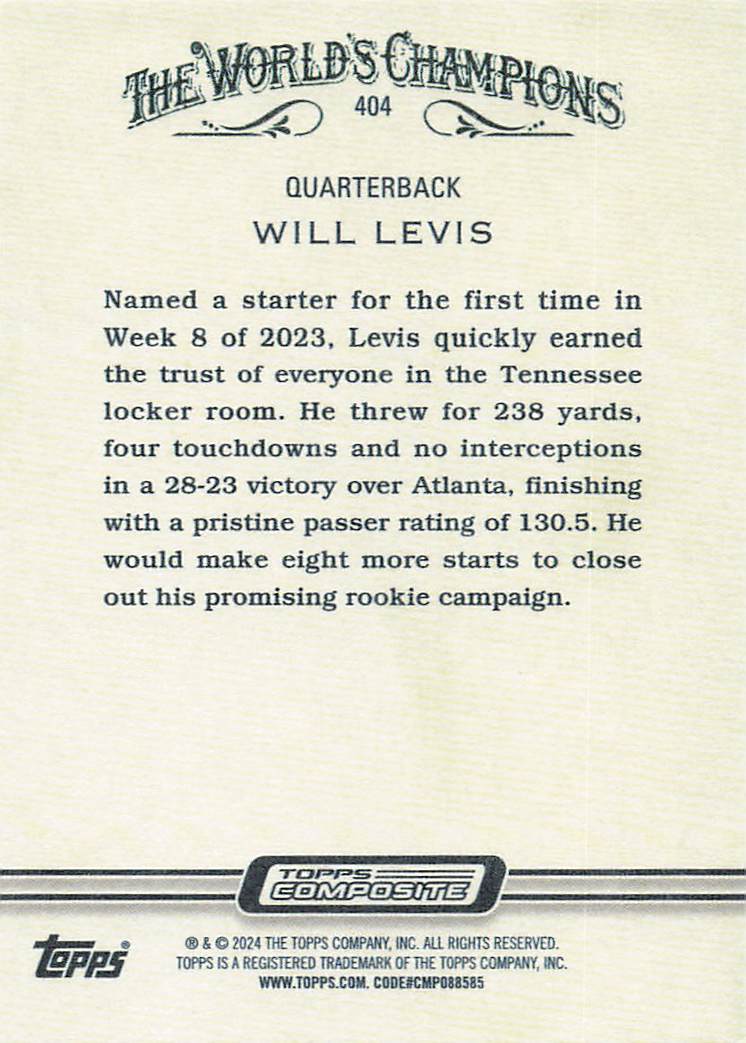 2023 Topps Composite Allen & Ginter Will Levis #404 RC