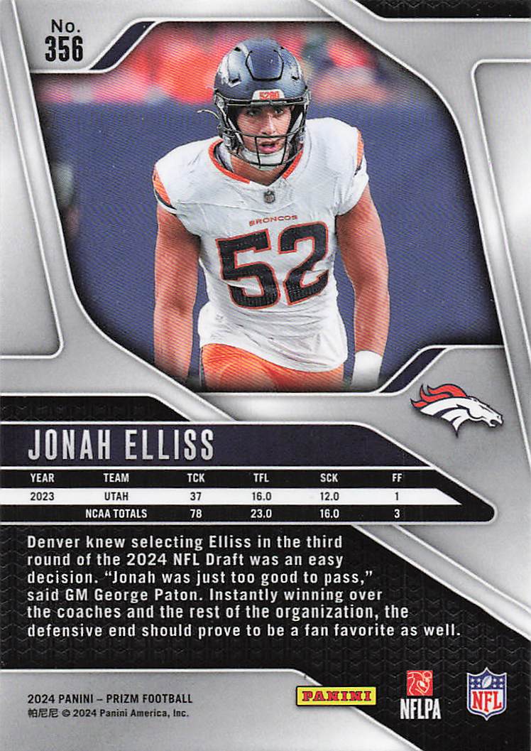 2024 Panini Prizm Jonah Elliss #356 RC
