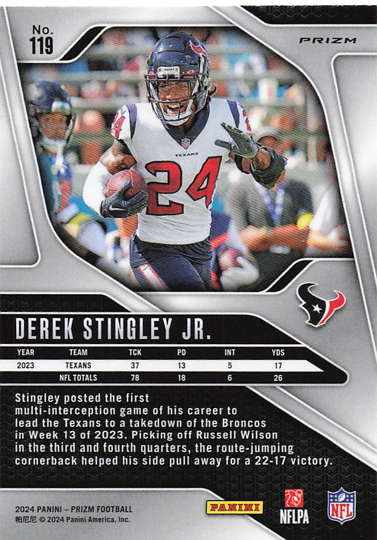 2024 Panini Prizm Red White Blue Derek Stingley Jr. #119