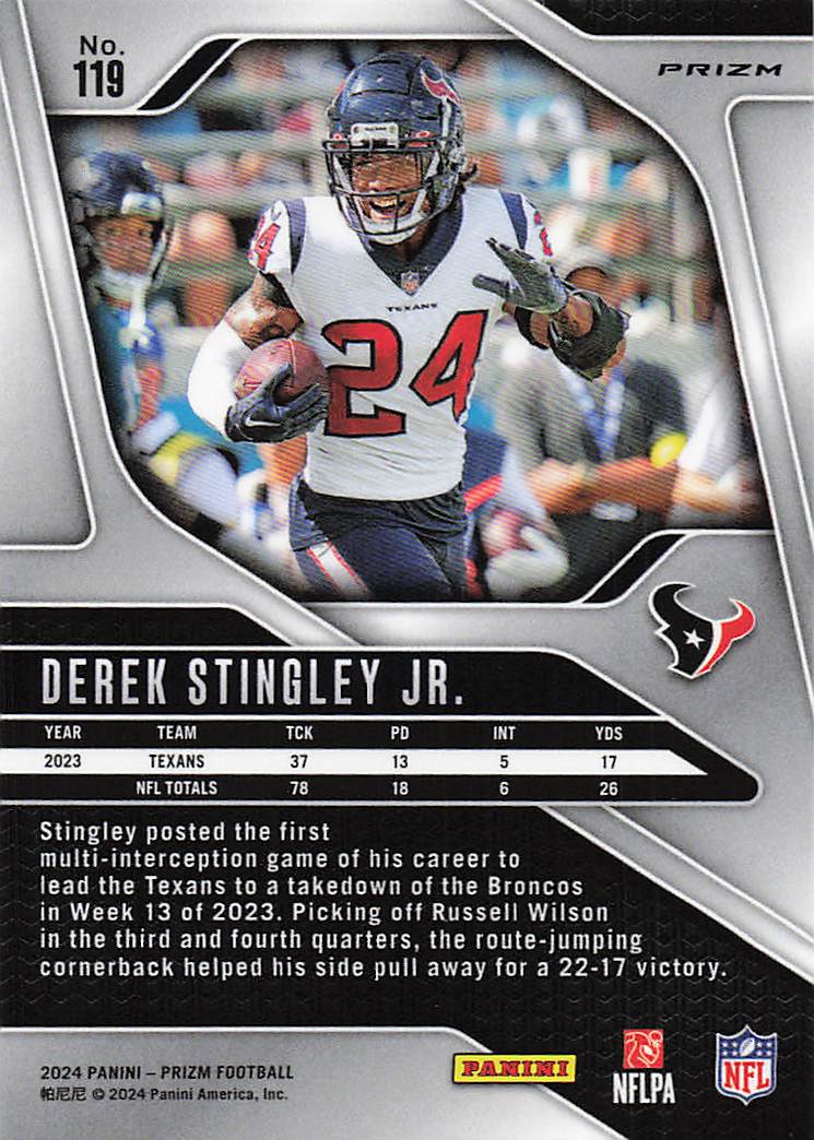 2024 Panini Prizm Silver Prizm Derek Stingley Jr. #119