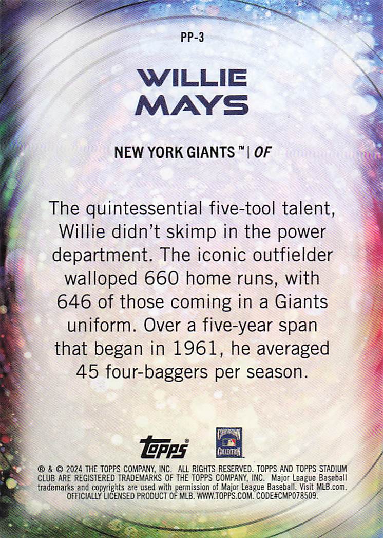 2024 Topps Stadium Club Power Packed Willie Mays #PP-3