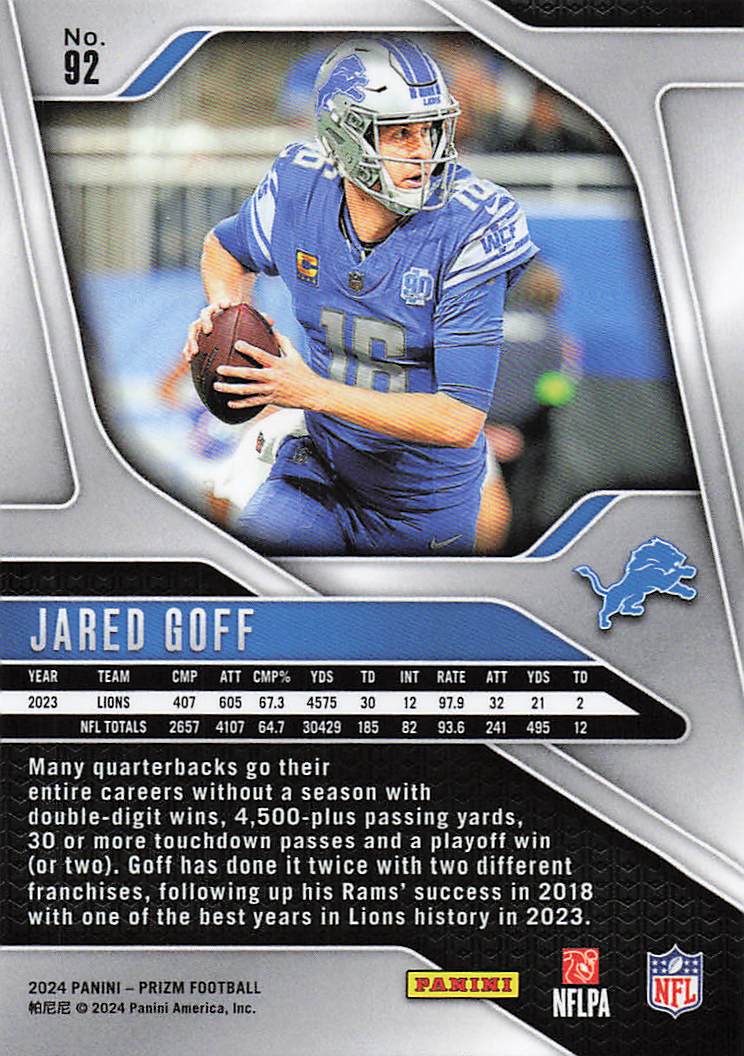 2024 Panini Prizm Jared Goff #92