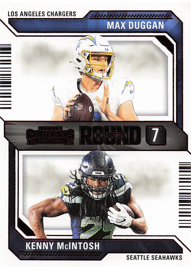 2023 Panini Contenders Round Numbers Red Max Duggan - Kenny McIntosh #25