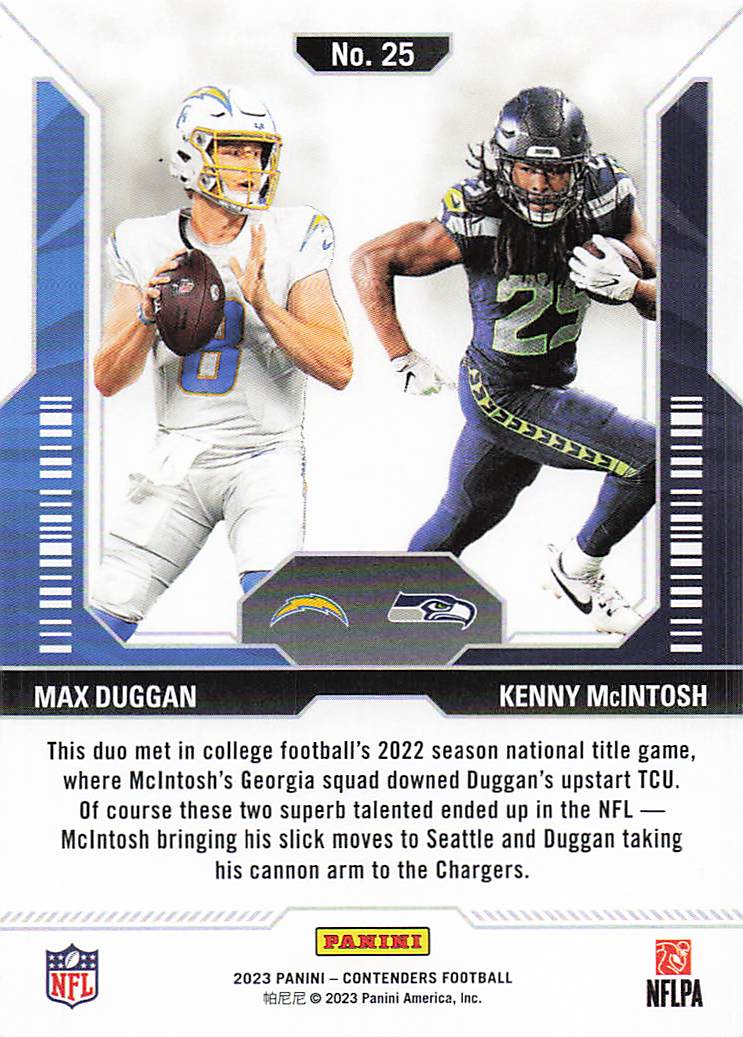 2023 Panini Contenders Round Numbers Red Max Duggan - Kenny McIntosh #25