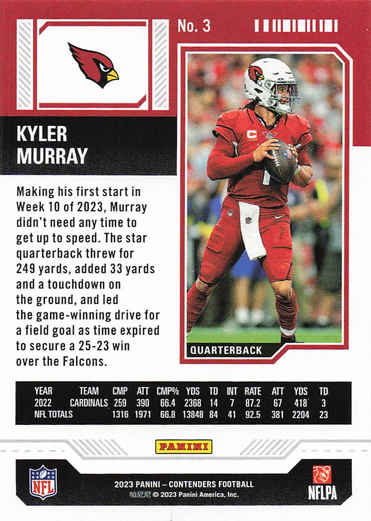 2023 Panini Contenders Football Kyler Murray #3