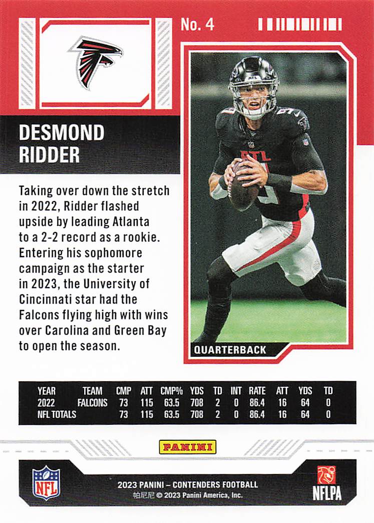 2023 Panini Contenders Football Desmond Ridder #4