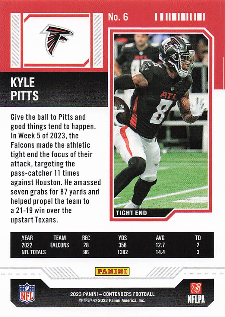 2023 Panini Contenders Football Kyle Pitts #6