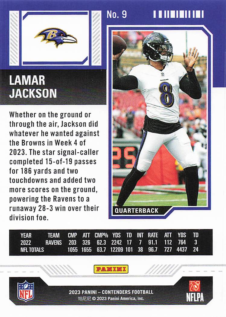 2023 Panini Contenders Football Lamar Jackson #9
