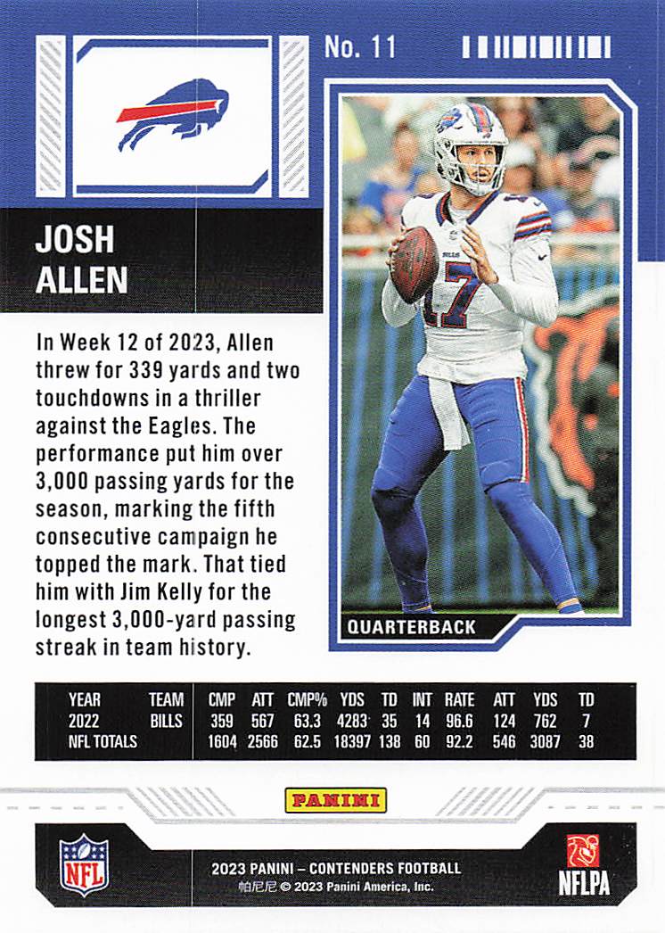 2023 Panini Contenders Football Josh Allen #11