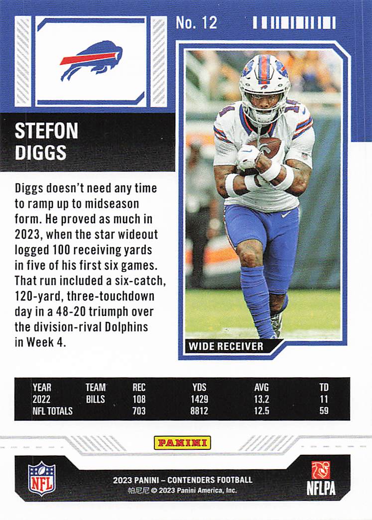 2023 Panini Contenders Football Stefon Diggs #12