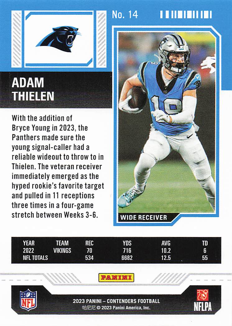 2023 Panini Contenders Football Adam Thielen #14