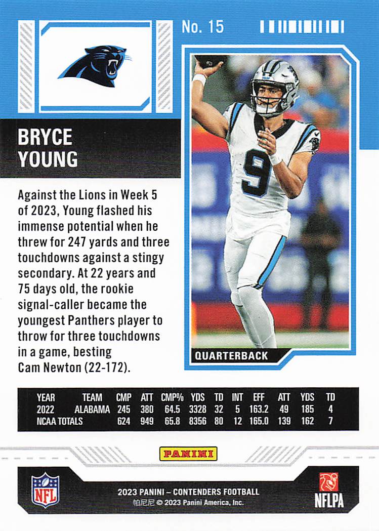 2023 Panini Contenders Football Bryce Young #15 RC