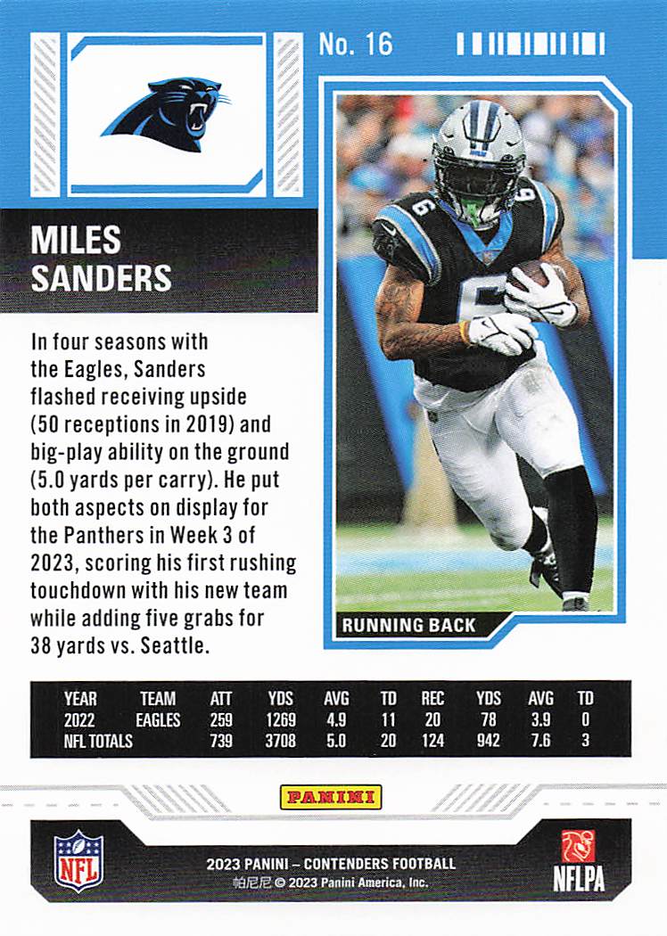 2023 Panini Contenders Football Miles Sanders #16
