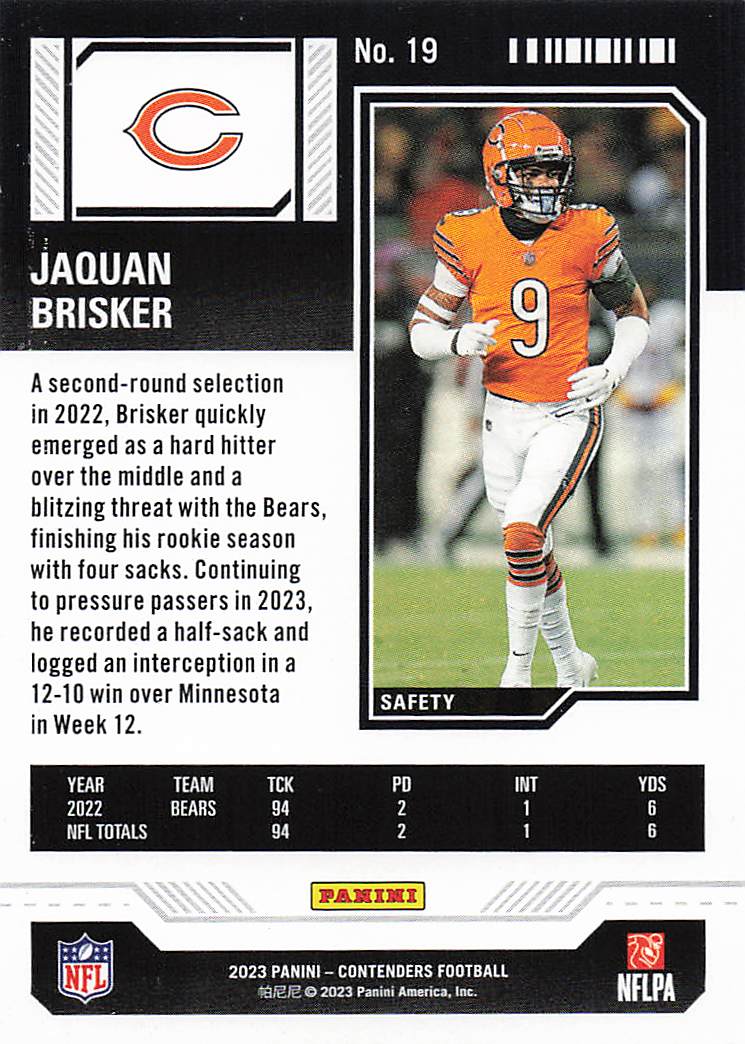 2023 Panini Contenders Football Jaquan Brisker #19