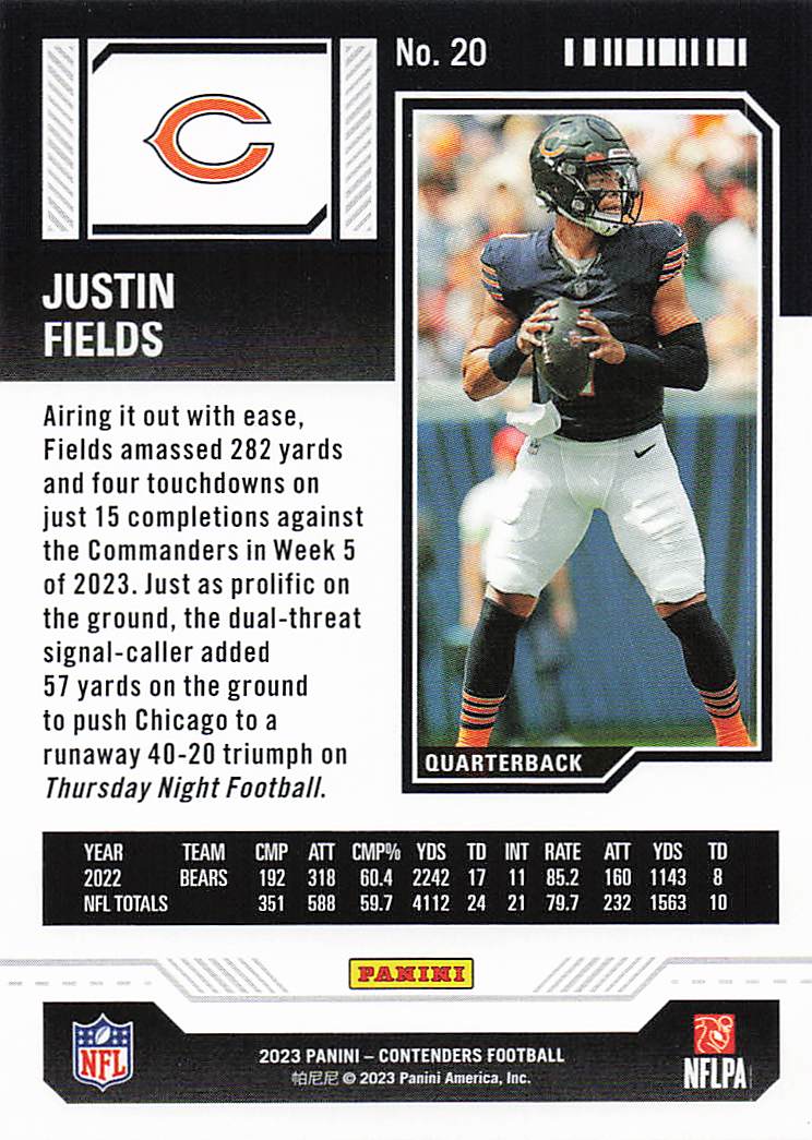 2023 Panini Contenders Football Justin Fields #20