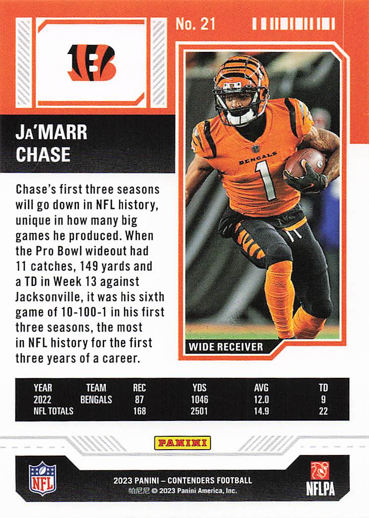 2023 Panini Contenders Football Ja'Marr Chase #21