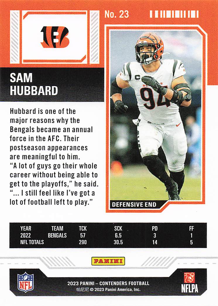 2023 Panini Contenders Football Sam Hubbard #23