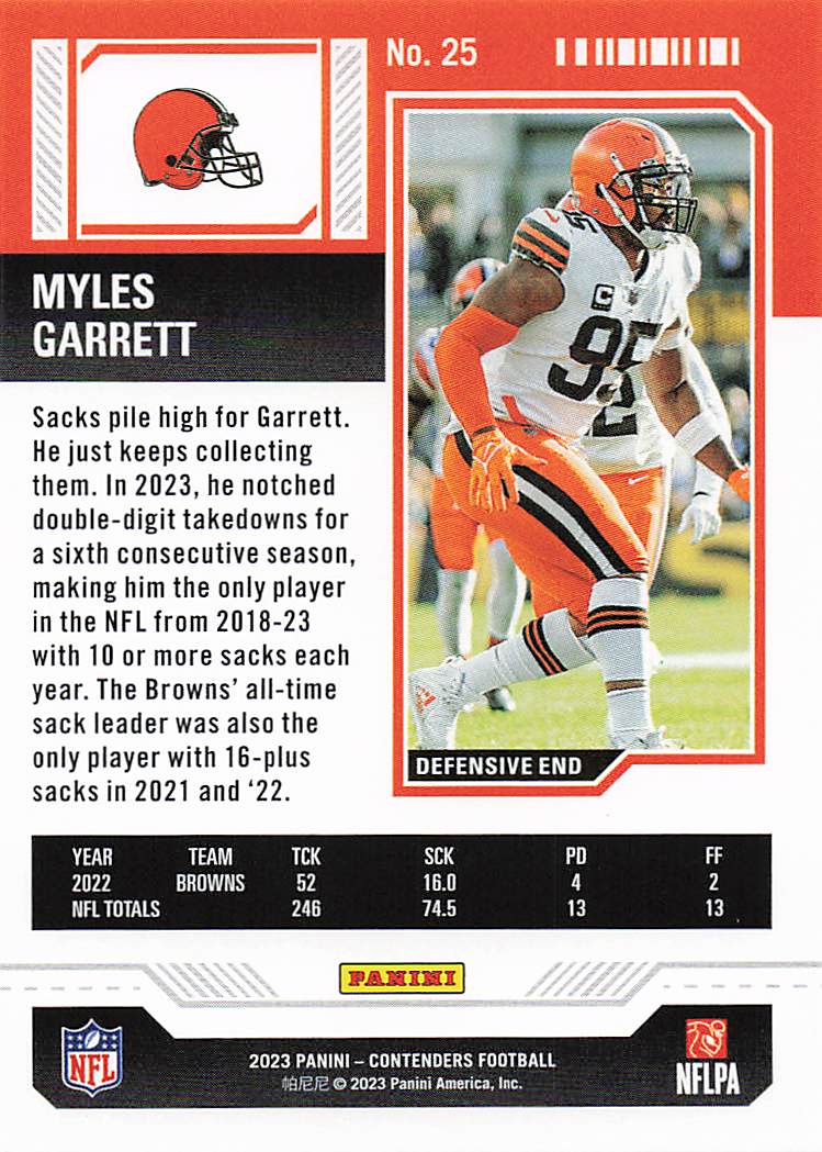 2023 Panini Contenders Football Myles Garrett #25