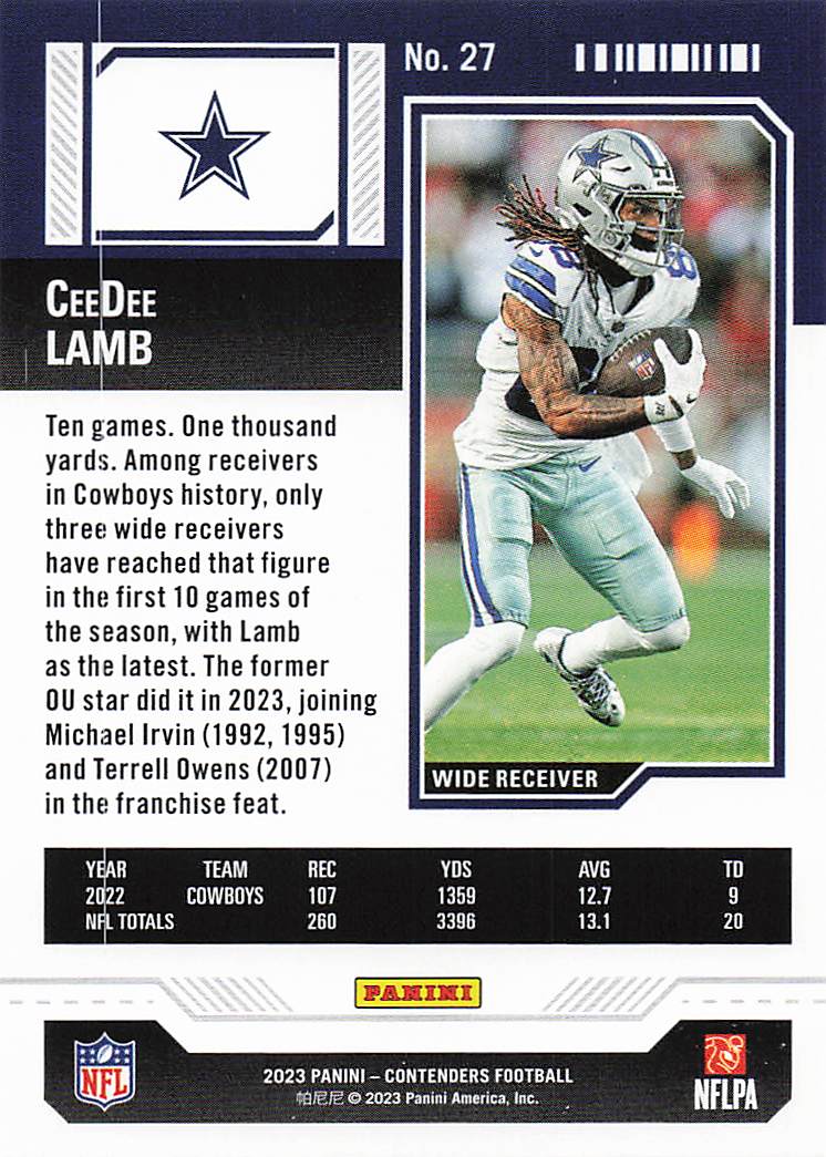 2023 Panini Contenders Football CeeDee Lamb #27