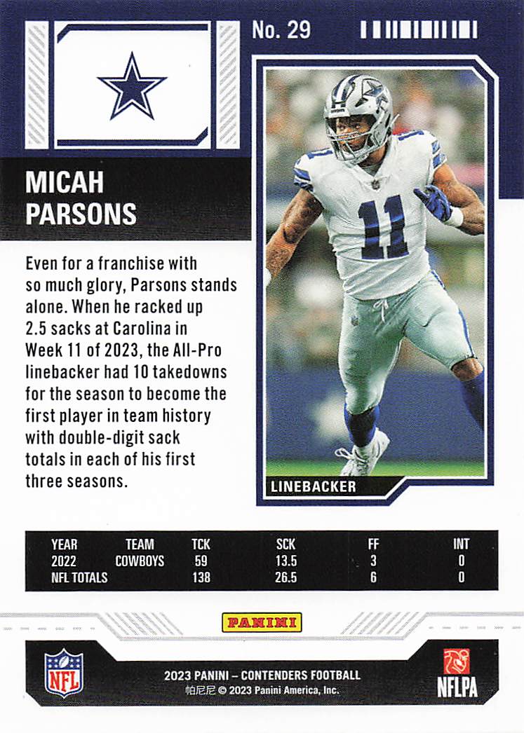 2023 Panini Contenders Football Micah Parsons #29