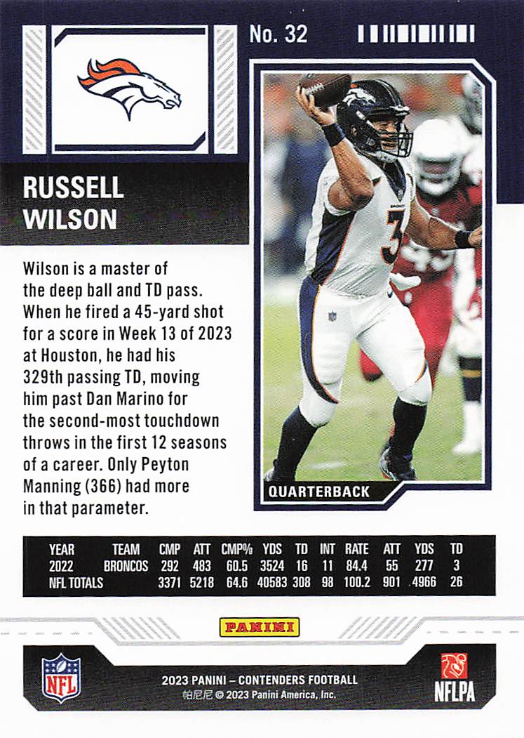 2023 Panini Contenders Football Russell Wilson #32
