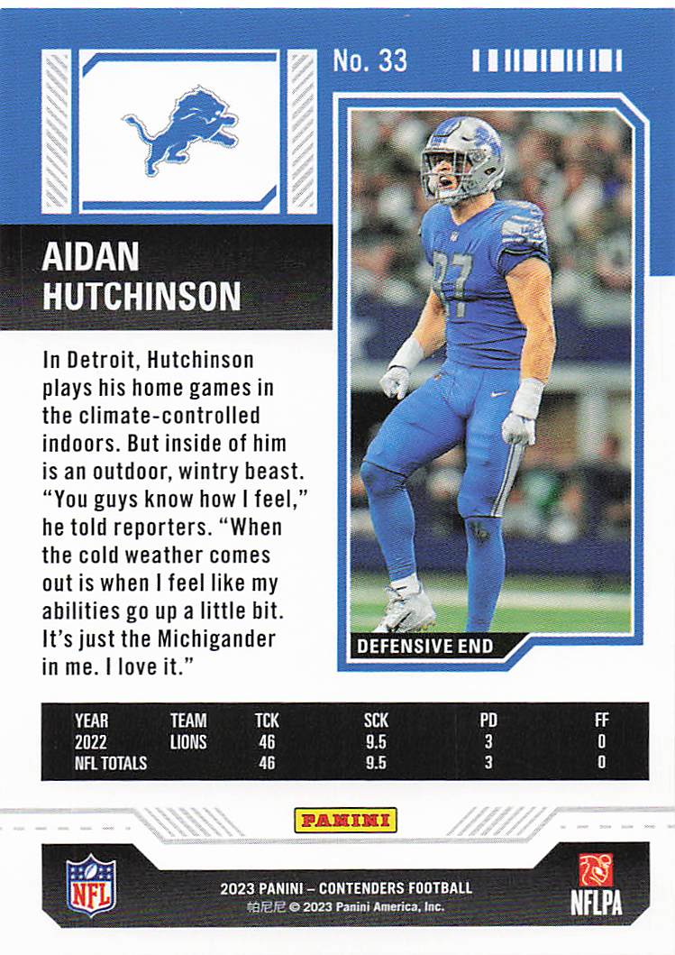 2023 Panini Contenders Football Aidan Hutchinson #33