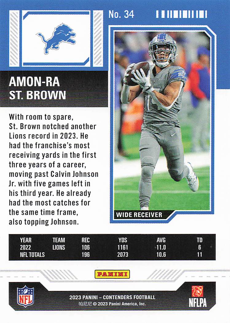 2023 Panini Contenders Football Amon-Ra St. Brown #34