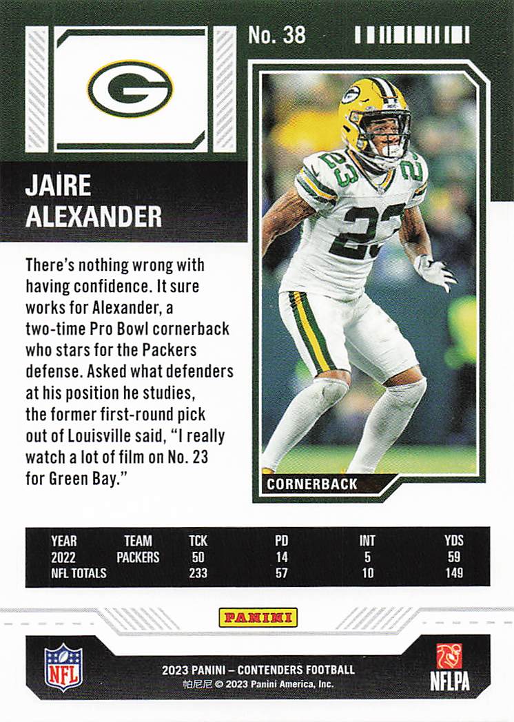 2023 Panini Contenders Football Jaire Alexander #38