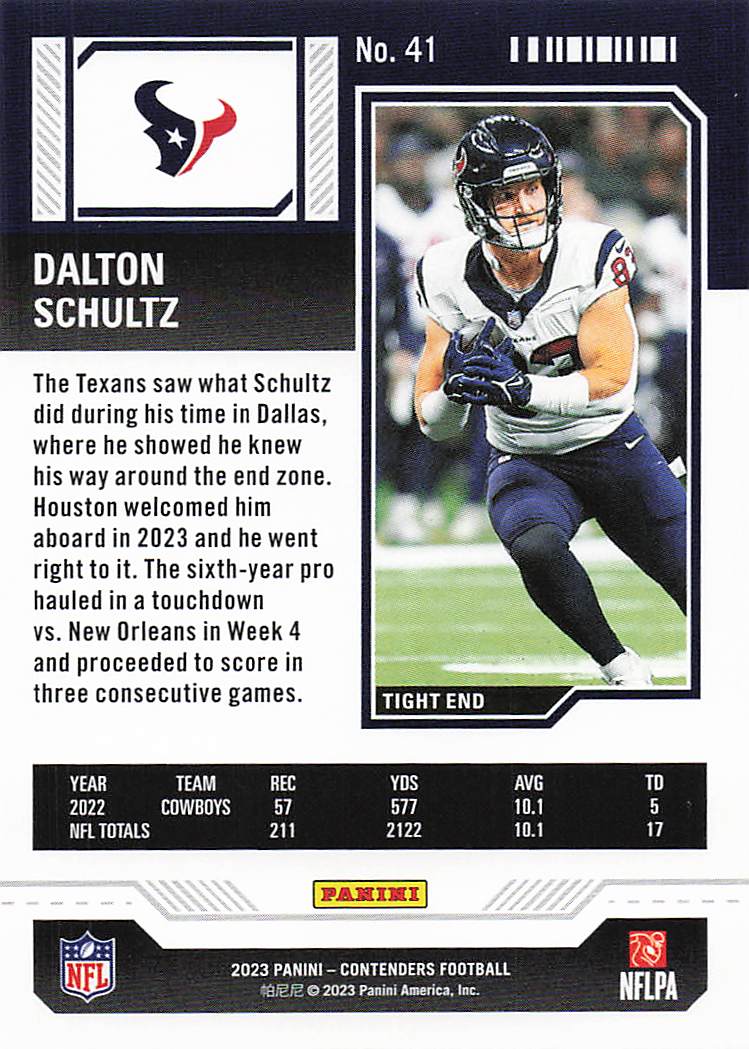 2023 Panini Contenders Football Dalton Schultz #41
