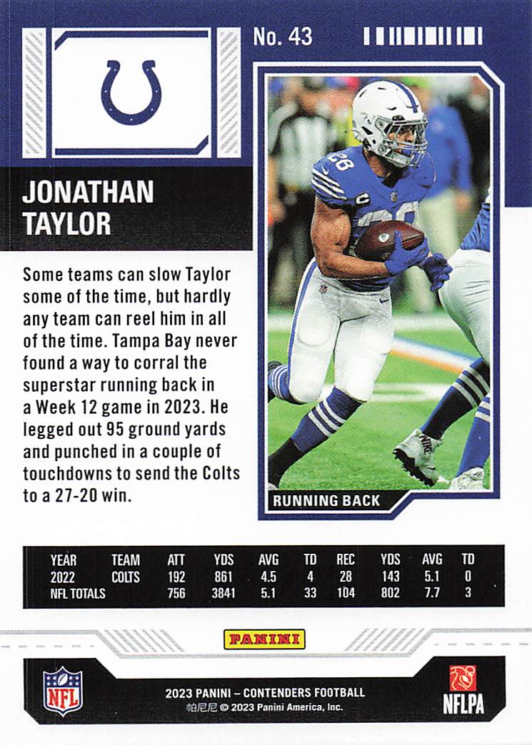 2023 Panini Contenders Football Jonathan Taylor #43