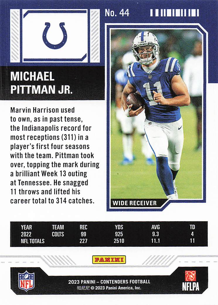 2023 Panini Contenders Football Michael Pittman Jr. #44