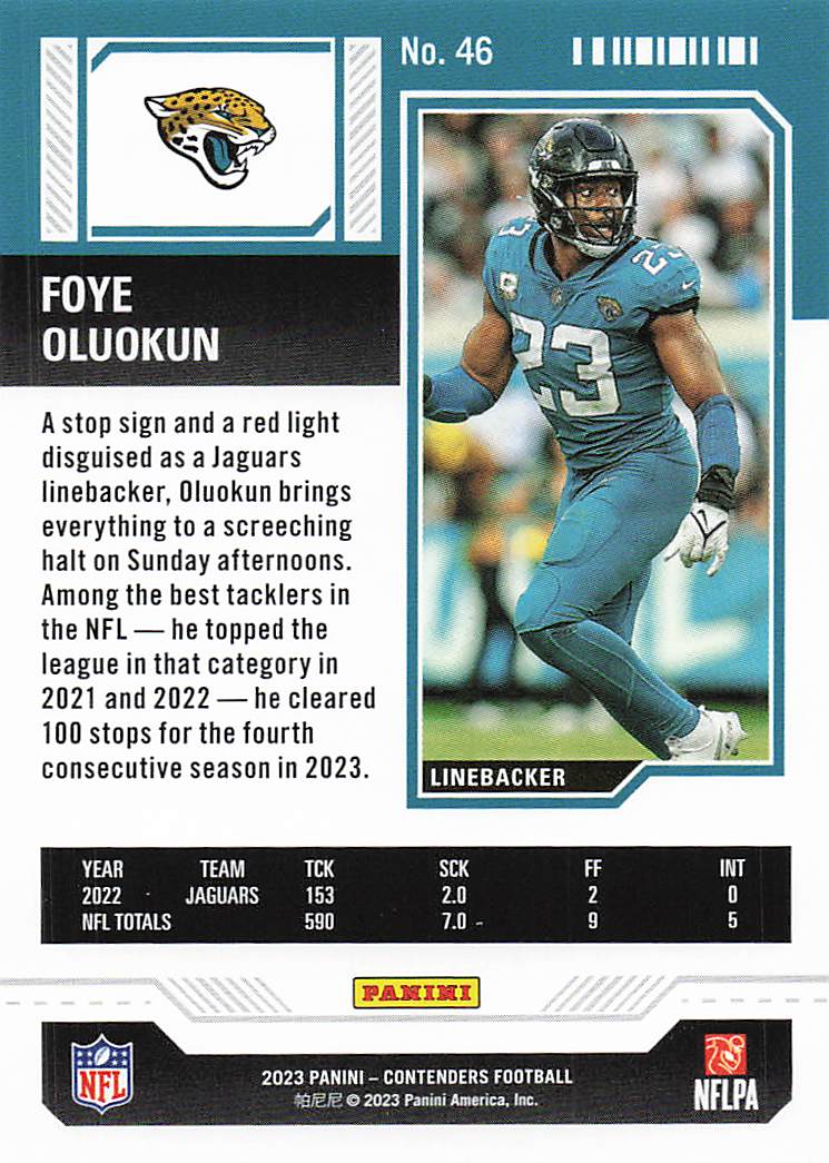 2023 Panini Contenders Football Foye Oluokun #46