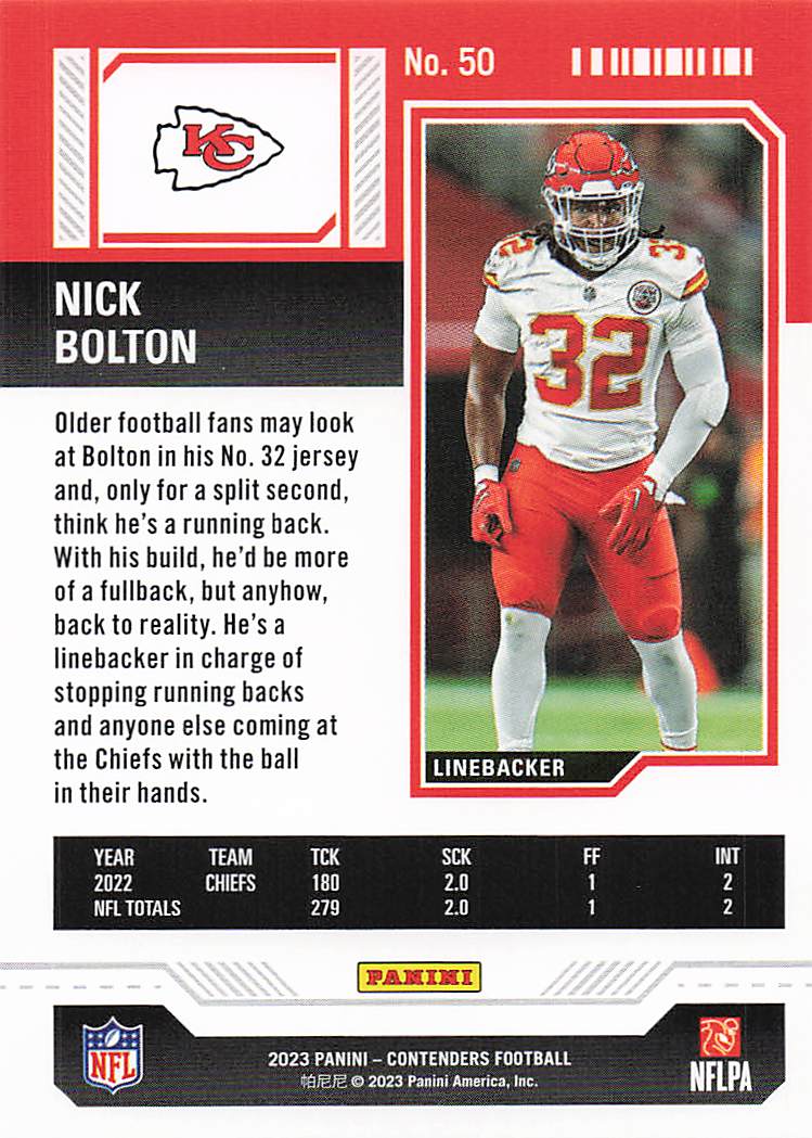 2023 Panini Contenders Football Nick Bolton #50