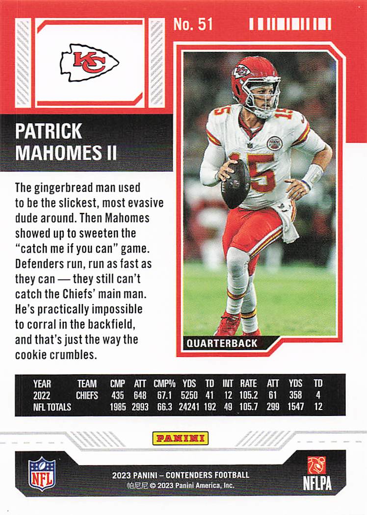 2023 Panini Contenders Football Patrick Mahomes II #51