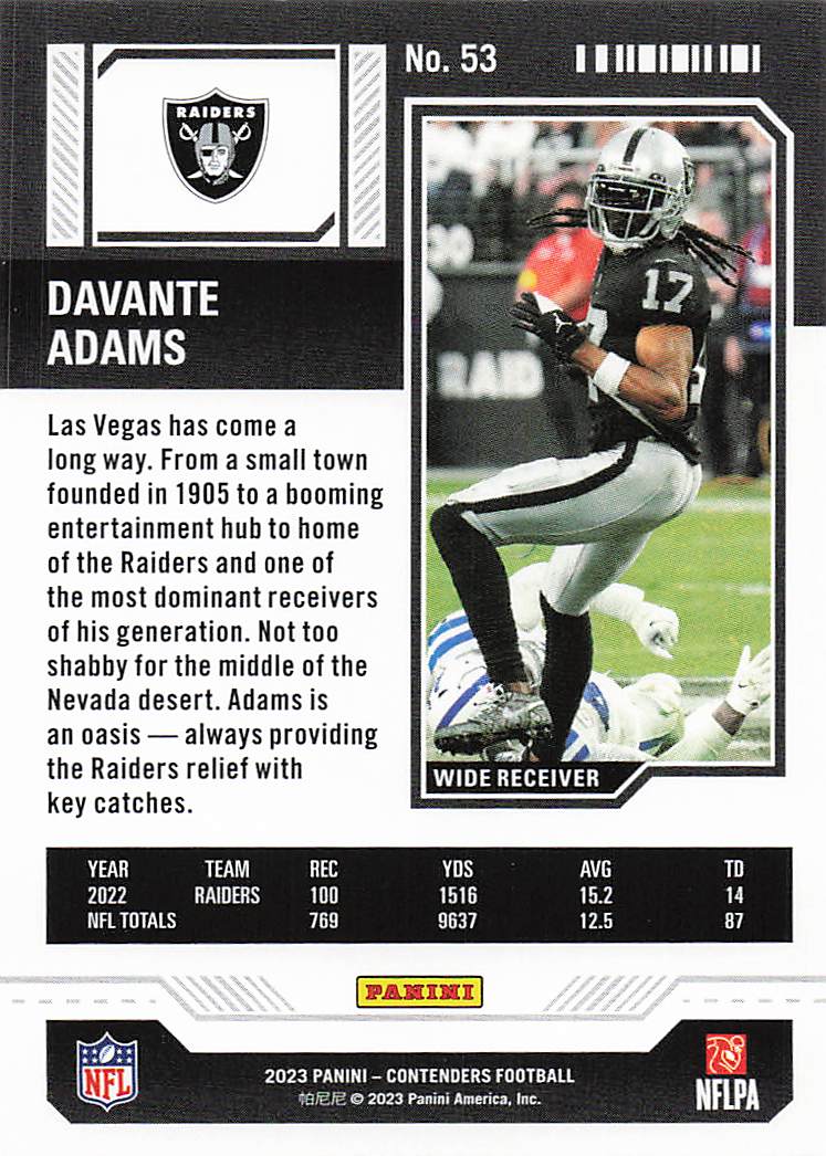 2023 Panini Contenders Football Davante Adams #53