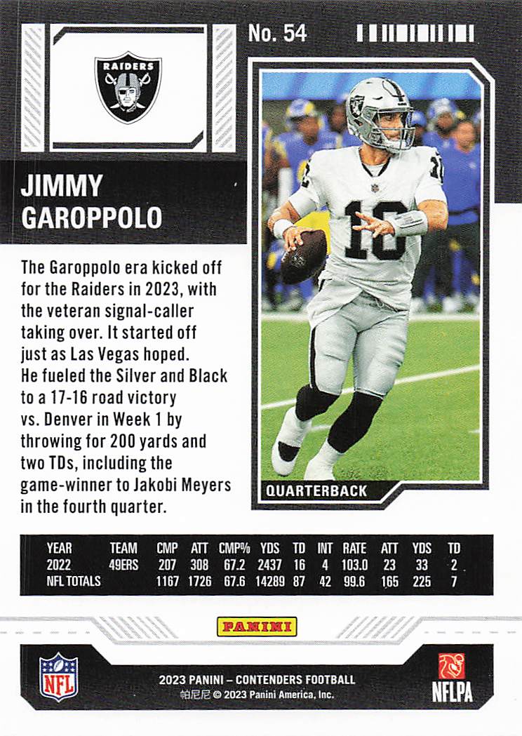 2023 Panini Contenders Football Jimmy Garoppolo #54