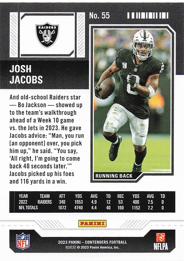 2023 Panini Contenders Football Josh Jacobs #55