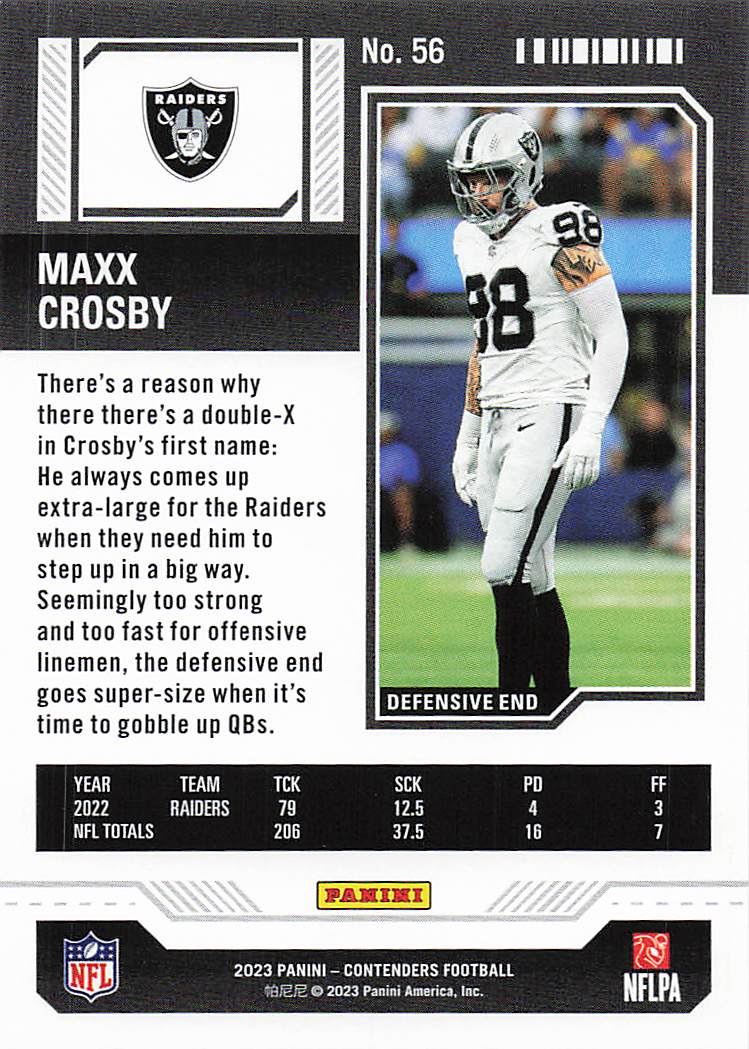 2023 Panini Contenders Football Maxx Crosby #56